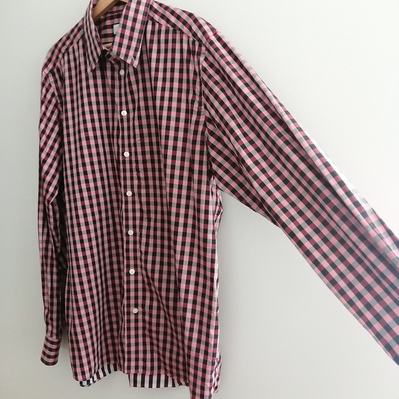 Eton Contemporary Fit Black And Raspberry Red Plaid Button Down Shirt 18 - Picture 4 of 15